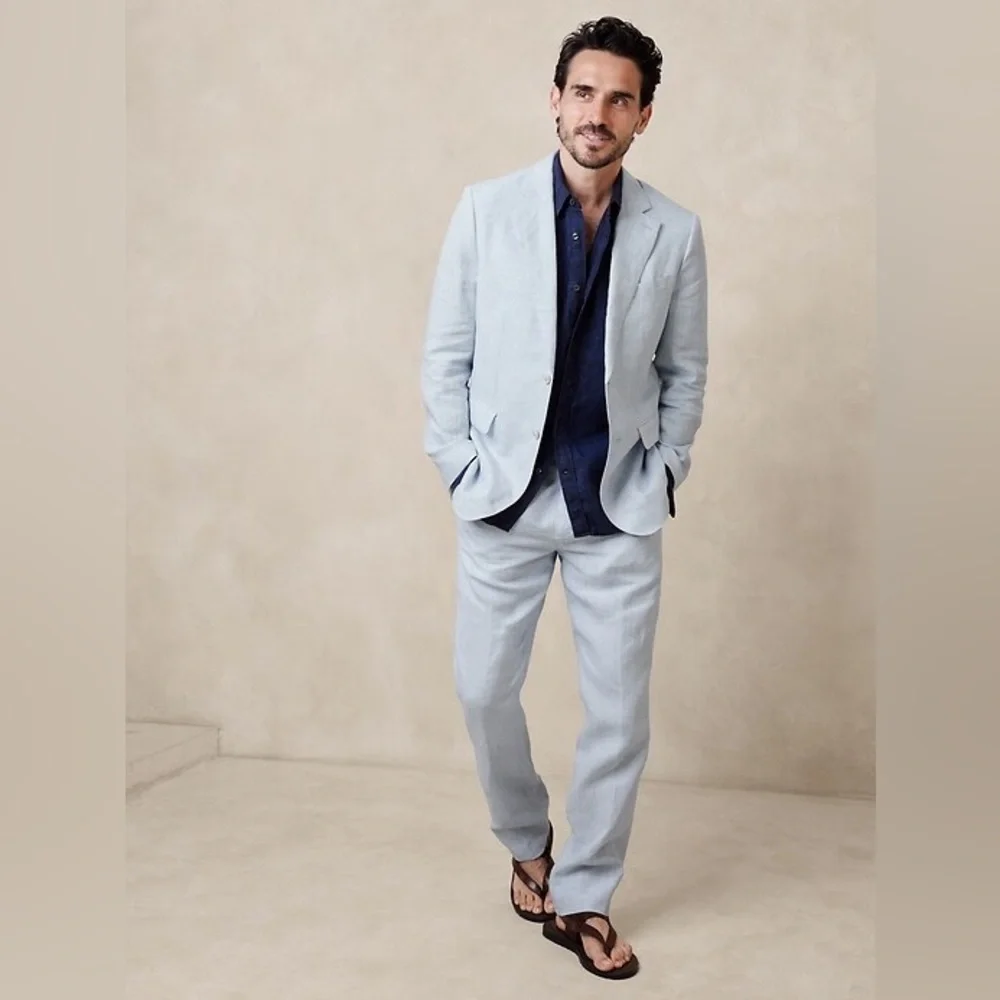NWT! Banana Republic Cerulean Blue Corcoran European Linen Suit Pant - 32x32 🩷